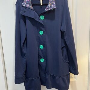 Matilda Jane Navy zip & Button-Front Women's Coat with Floral Trim